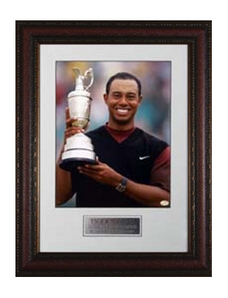 Tiger Woods 2005 British Open at St. Andrews Holding Trophy 16X20 Photo Premium Leather Framing