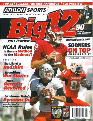 Brandon Weeden and Justin Blackmon unsigned Oklahoma State Cowboys Athlon Sports 2011 College Football Big 12 Preview Magazine