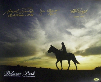 Angel Cordero signed Belmont Stakes Winners Belmont Park Sunrise Horse Racing 16x20 Photo w/ 3 Sig