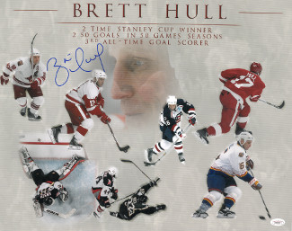 Brett Hull signed Career Collage 16x20 Photo (Detroit Red Wings/St. Louis Blues/Calgary Flames/Dallas Stars)- JSA Hologram