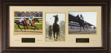Victor Espinoza American Pharoah 3 Photo Triple Crown 41x19 Framing Kentucky Derby-Preakness-Belmont Stakes