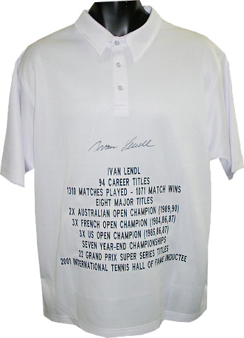 Ivan Lendl signed Tennis Polo Shirt w/ Embroidered Stats- JSA Holo (Grand Slam)
