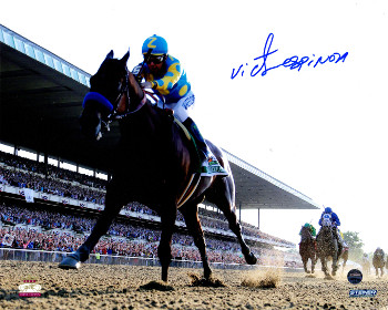 Victor Espinoza signed 2015 Belmont Stakes American Pharoah Triple Crown 8x10 Photo - Steiner Hologram