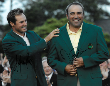 Angel Cabrera & Trevor Immelman dual signed PGA 11x14 Photo- JSA Holo #DD32782 (2009 Augusta National Masters green jacket)