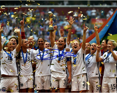 Christie Rampone signed Team USA 2015 Women's World Cup Soccer Final Champions Celebration 16x20 Photo- Steiner Hologram