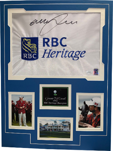 Graeme McDowell signed RBC Heritage PGA Tour Golf Pin Flag w/ 3 Photos (18x24) - JSA Hologram