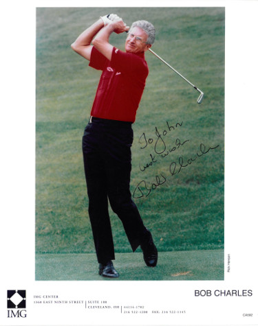 Bob Charles signed PGA Golf 8X10 Photo To John Best Wishes
