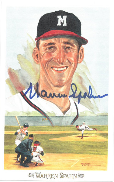 Warren Spahn signed 1989 Milwaukee Braves Perez-Steele Celebration Postcard (photo) #39- JSA Hologram #DD64323