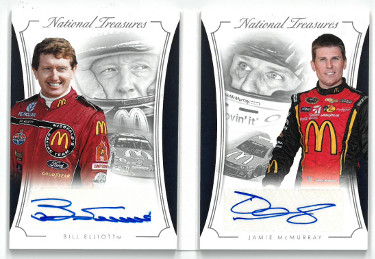 Bill Elliott & Jamie McMurray signed NASCAR 2016 Panini National Treasures Dual Signatures Card #DS-MCD- LTD 4/10