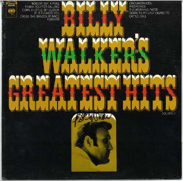 Billy Walker signed 1969 Greatest Hits Volume II Album Cover/LP/Vinyl Record- JSA #GG08453
