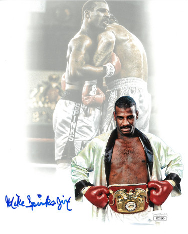 Michael Spinks signed Boxing Collage 8x10 Photo Jinx- imperfect- JSA
