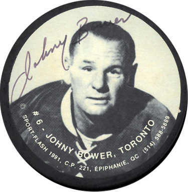 Johnny Bower signed 1991 Toronto Maple Leafs Sports-Flash NHL Photo Puck- JSA #RR76694