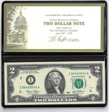 2003 Two Dollar Bill Note 06493544- Serial $2 Uncirculated with Display