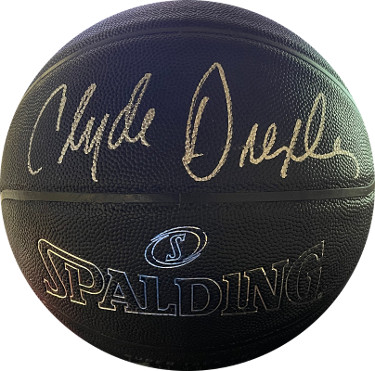 Clyde Drexler signed Spalding Black Super Tack Pro NBA Composite Leather Basketball- JSA Witnessed (Trail Blazers & Rockets)