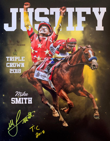 Mike E. Smith signed Justify 2018 Triple Crown Winner 11x14 Photo Collage TC 2018- AWM Hologram