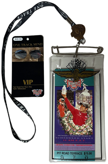 2002 Indy/Indianapolis 500 Pit Road Terrace Ticket Stub/VIP Pass/Lanyard/Pin (Helio Castroneves)