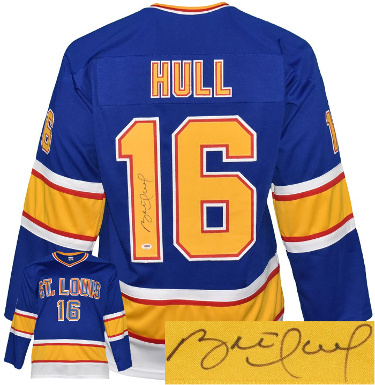 Brett Hull signed St. Louis TB Blue Custom Stitched Pro Hockey Jersey XL- PSA Witnessed