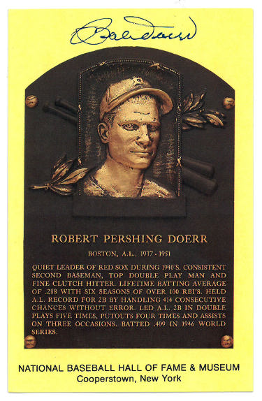 Bobby Doerr signed Hall of Fame Plaque Card- JSA #RR76646 (3.5x5.5) (Boston Red Sox)