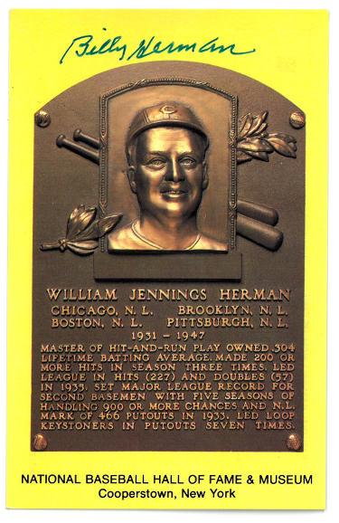 Billy Herman signed Hall of Fame Plaque Card- JSA #RR76638 (3.5x5.5) (Cubs/Braves/Dodgers/Pirates)