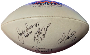 Dan Marino/Dan Dierdorf/Jackie Smith/Keith Wortman signed Wilson NFL SB XXX Logo Football (4-sigs)- Beckett Review