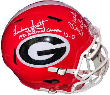 Buck Belue & Lindsay Scott dual signed Georgia Bulldogs Riddell FS Speed Rep Helmet- BAS/Beckett 12-0/1980 National Champs