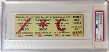 1969 Woodstock Music & Art Fair-PSA Slabbed Mint 8 �Rare $18 Advance Purchase Vintage 3 Day Full Ticket Aug 15-17, 1969