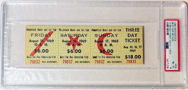 1969 Woodstock Music & Art Fair-PSA Slabbed Mint 8 �Rare $18 Advance Purchase Vintage 3 Day Full Ticket Aug 15-17, 1969