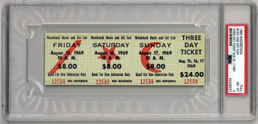 1969 Woodstock Music & Art Fair- PSA Slabbed NM-MT 8 Original Vintage 3 Day $24 Full Concert Ticket Aug 15-17, 1969