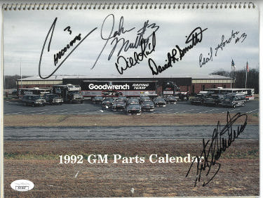 1992 GM Parts Calendar signed 6 sigs JSA-Flying Aces DannyChocolate Myers/David Smith/Kirk Shelmerdine/Gordon/Lind/Mulloy