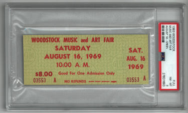 1969 Woodstock Music & Art Original Unused Vintage Full Ticket Saturday 8/16/69- PSA Slabbed NM-MT 8 - 27831693