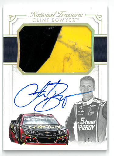 Clint Bowyer signed 2016 Panini National Treasures Racing NASCAR On Card Auto/Used Material #JSMS-CB- 04/10