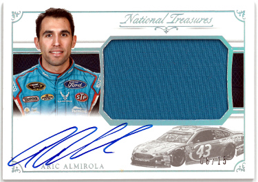 Aric Almirola signed 2016 Panini National Treasures Racing NASCAR On Card Auto/Jumbo Patch #JFS-AA- 08/15