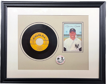 Mickey Mantle Original 1956 Coral Record 45RPM /Vintage Pin/4x6 Photo Custom Framing- 16x20