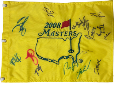 2008 Masters PGA Pin Flag 15 Sigs: Angel Cabrera/Snedeker/Harrington/Stricker/Cink/Hensen/Austin -Beckett