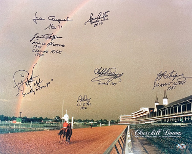 Churchill Downs Kentucky Derby Winners signed 16x20 Photo 7 sigs- MAB- Jean Cruguet/Laffit Pincay/Pat Day/Jose Santos