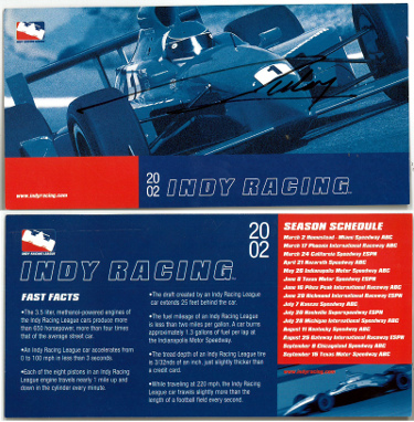 Laurent Redon Signed 2002 Indy Racing 8.5x4.25 Season Schedule COA