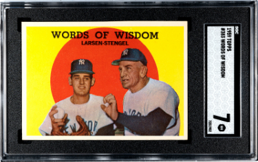 1959 Topps Words of Wisdom Don Larsen/Casey Stengel Baseball Card #383- SGC Graded 7 NM (New York Yankees)