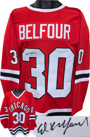 Ed Belfour signed Chicago Red TB Custom Stitched Hockey Jersey XL- JSA Witnessed