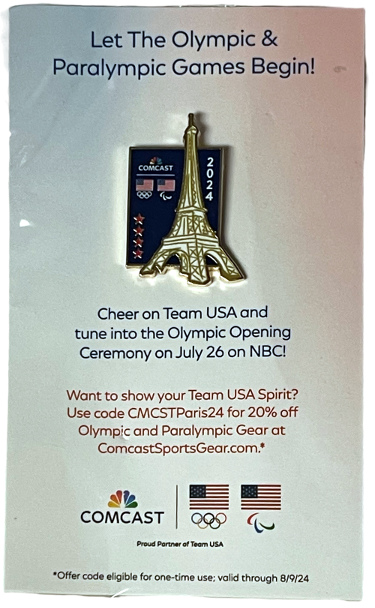 2024 Paris Summer Olympic Paralympic Team USA NBC/Comcast Media Pin Eiffel Tower- Brand New/Sealed