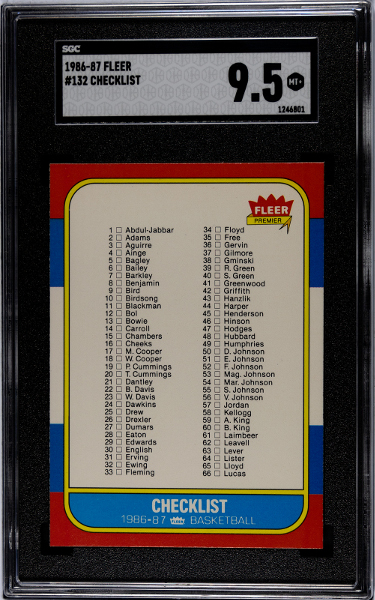 1986-87 Fleer Basketball Checklist 1-132 Card #132- SGC Graded 9.5 Mint+