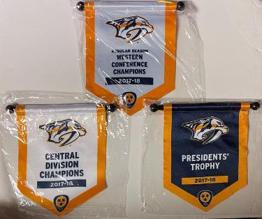 Nashville Predators 2017-18 Mini Banner Arena Giveaway- Set of 3- RS Western Conference Champs/Central Div Champs/Pres Trophy
