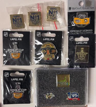 Nashville Predators 11 Label Pin Lot- 2017/2019 Stanley Cup Playoffs/ESPN/Sommet Center