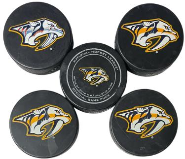 Nashville Predators NHL 5 Hockey Puck Lot/2016 NHL All-Star Game- minor wear