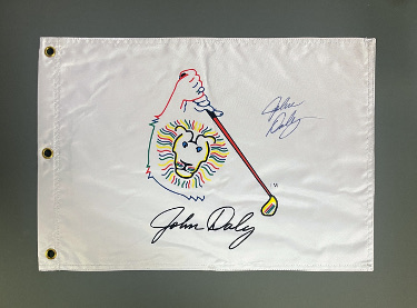 John Daly signed Lion Logo Golf Flag Matted 18x24- COA (Long John/Open/PGA Champ)