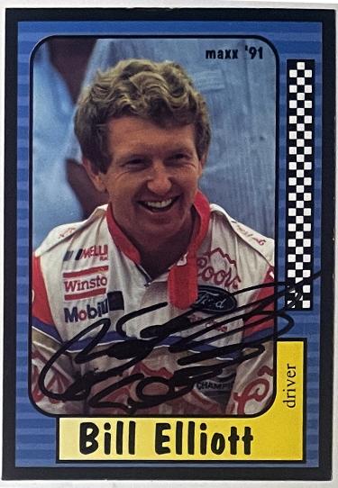Bill Elliott signed 1991 Maxx NASCAR On Card Auto #9- COA