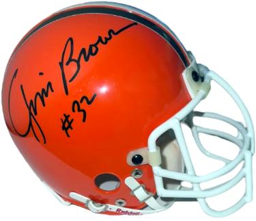 Jim Brown signed Cleveland Browns TB/White Mask Riddell NFL Authentic Mini Helmet #32- Beckett Review/Show Ticket/Photo/Tuff Stu