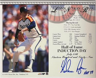 Nolan Ryan signed Houston Astros Hall of Fame Induction Day MLB Licensed 8x10 Photo/Card HOF 99- Nolan Ryan Foundation COA (HOF)