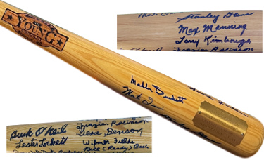 Negro League Tribute Signed Young Co Blonde Bat-14 sigs 20/50 -Beckett Irvin/Ratcliff/Day/Cash/Leonard/ONeil/Gibson/Fields