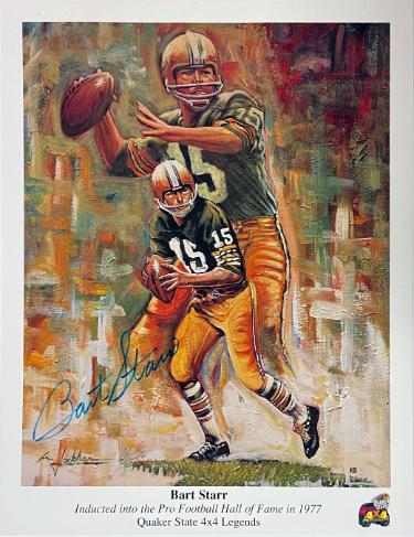 Bart Starr Signed Green Bay Packers 9.5x11 Lithograph (Quaker State Promo) Beckett (HOF)