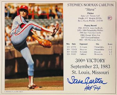 Steve Carlton signed Philadelphia Phillies MLB Licensed 300th Victory September 23, 1983 8x10 Photo/Card HOF 94- Tuff Stuff COA